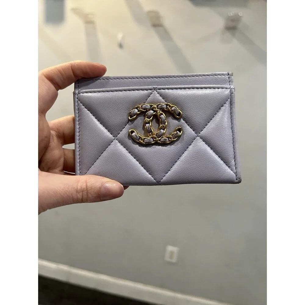 Chanel 19 Lavender Gold Card Case With Authenticity